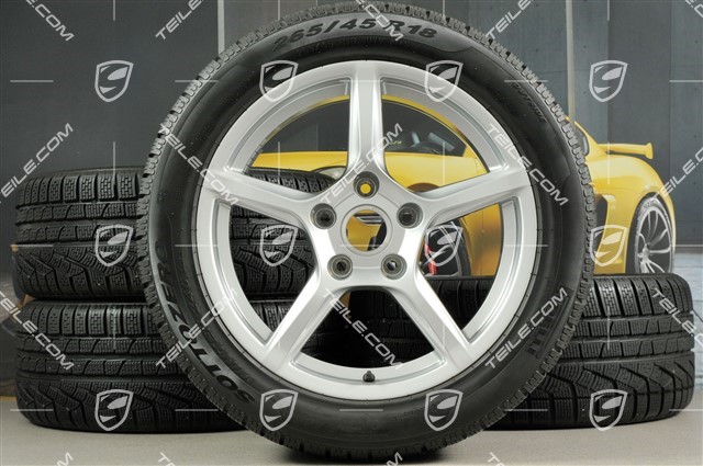 18" Boxster winter wheel set, 8J x 18 ET57 + 9J x 18 ET47 + winter tyres Pirelli Sottozero II 235/45 R18 + 265/45 R18, without TPMS.