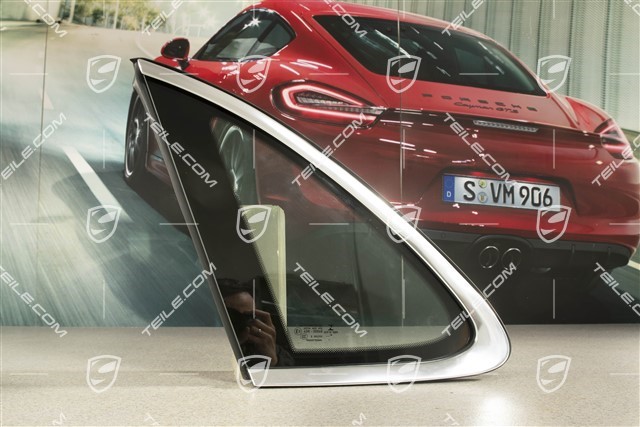 Side window with moulding, aluminium package Black, Green heat-Insulating glass in rear, L