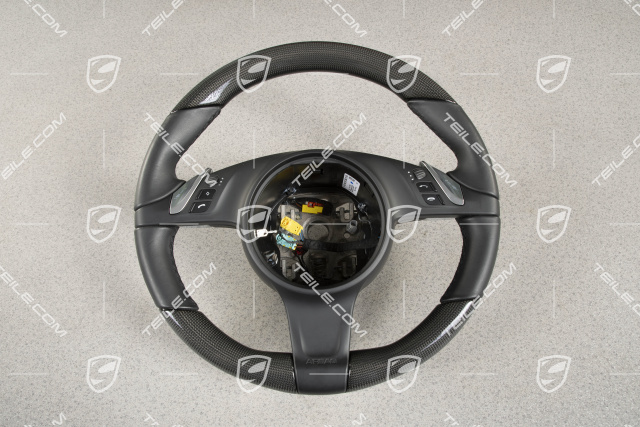 Multifunction steering wheel, heated, smooth leather black + CARBON