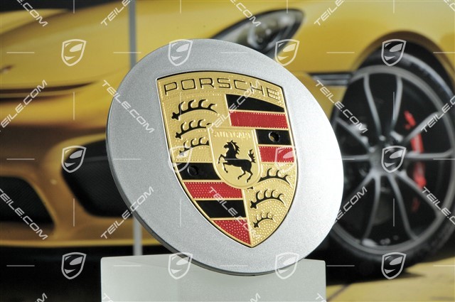 Hub cap, convex with coloured crest, GT silver metallic, for wheels / Sport Edition wheels