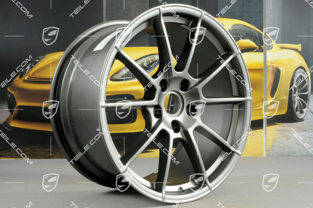 20-inch Boxster Spyder wheel rim set, rims 8,5J x 20 ET57 + 10,5J x 20 ET47, Platinum satin mat