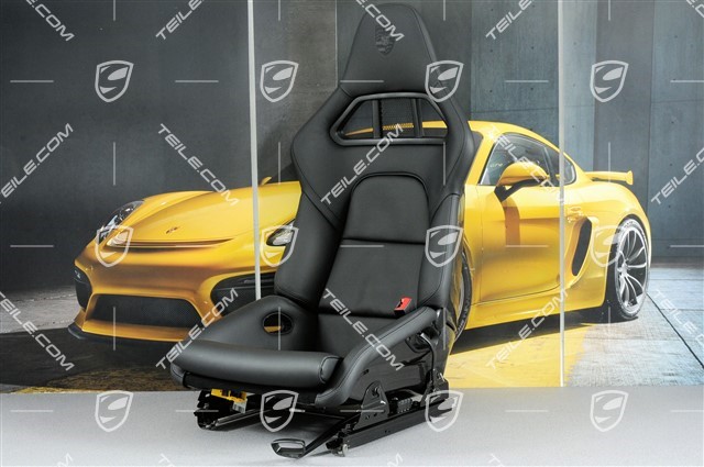 Sportowy fotel kubełkowy dla pasażera, składany, podgrzewane, czarna skóra z herbem Porsche, R