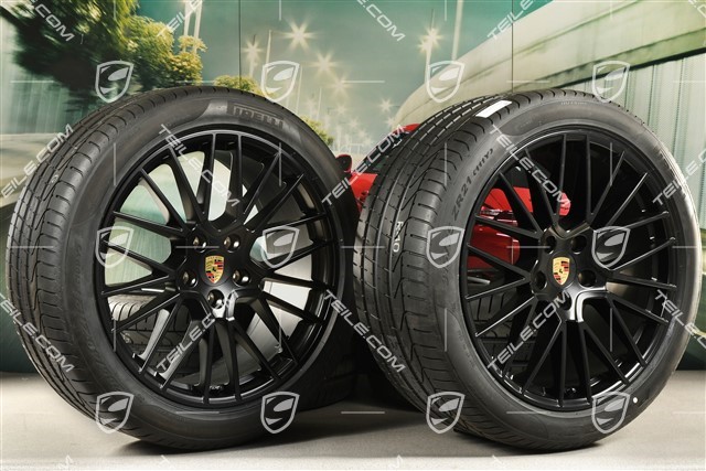 21" koła letnie Cayenne RS Spyder, komplet, felgi 9,5J x 21 ET46 + 11,0J x 21 ET58 + opony letnie Pirelli P Zero 285/40 R21 + 315/35 R21, z czujnikami ciśnienia, czarny satynowy półmat