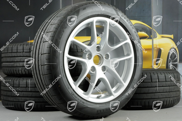 18" Cayman III Sommerräder Satz, Felgen 8J x 18 ET57 + 9,5J x 18 ET49, Pirelli P Zero Sommerreifen 235/45 R18 + 265/45 R18