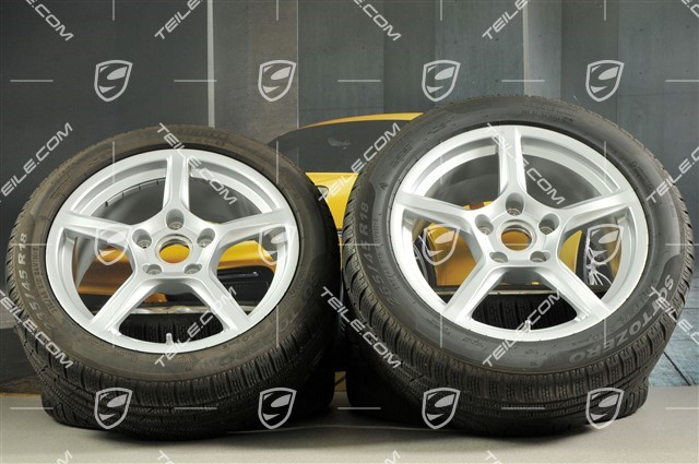 18" Boxster winter wheel set, 8J x 18 ET57 + 9J x 18 ET47 + winter tyres Pirelli Sottozero II 235/45 R18 + 265/45 R18, with TPMS