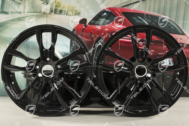 19" Komplet felg Boxster S III, 8J x 19 x ET 57 + 9,5J x 19 x ET 45, czarny wysoki połysk