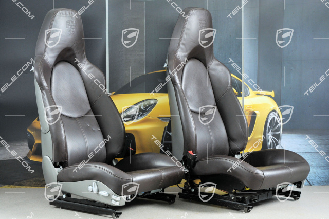 Sport seats, el. adjustable, leather, Cocoa, Porsche crest, set (L+R)