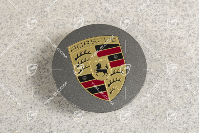 Hub cap, convex, coloured Porsche crest, for Carrera Classic wheels, Titanium