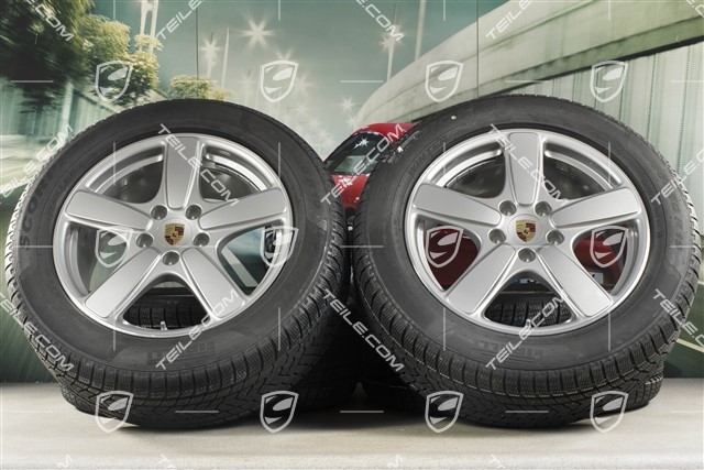 19" winter wheels set Cayenne Sport Classic, rims 8,5J x 19 ET59 + Pirelli winter tires 265/50 R19, GT-Silver Metallic, with TPM