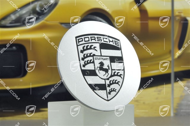 Hub cap, convex, crest black, Brilliant silver