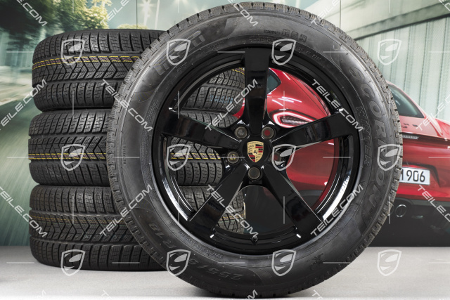 18-inch "Macan" Winter wheel set, rims 8J x 18 ET21 + 9J x 18 ET21 + Pirelli winter tyres 235/60 ZR 18 + 255/55 ZR 18, with TPMS, black high gloss