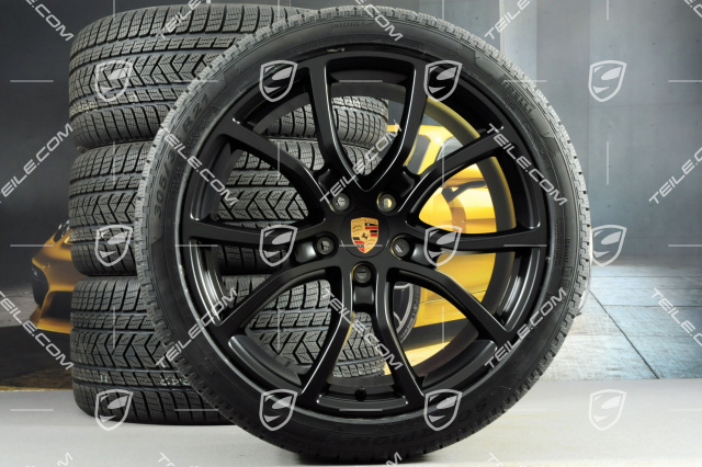 21-inch Cayenne Exclusive Design winter wheel set, rims 9,5J x 21 ET46 + 11,0J x 21 ET58 + Pirelli winter tyres 275/40 R21 + 305/35 R21, with TPMS, Black Satin Matt