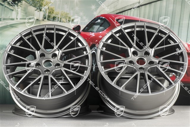 21-inch wheel rim set Cayenne RS Spyder, 11J x 21 ET58 + 9,5J x 21 ET46, Platinum satin matt