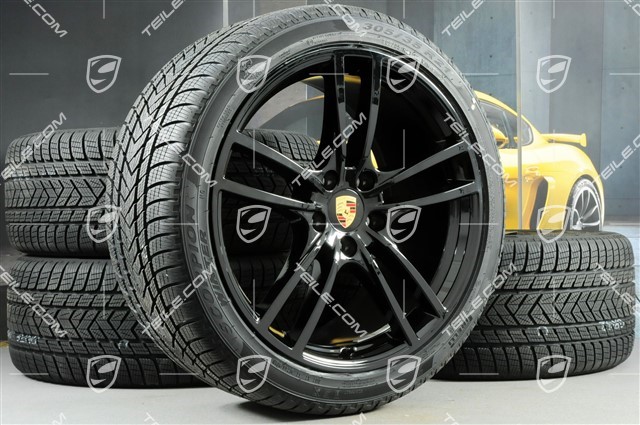 21-inch Cayenne Turbo winter wheel set, rims 9,5J x 21 ET46 + 11,0J x 21 ET58 + Pirelli winter tyres 275/40 R21 + 305/35 R21, with TPMS, black high gloss