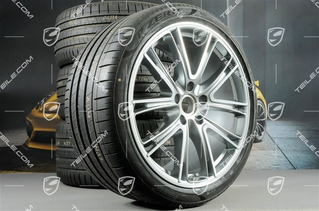 21-inch Panamera Exclusive Design summer wheel set, rims 9,5J x 21 ET71 + 11,5J x 21 ET69 + Pirelli summer tires 275/35 ZR21 + 315/30 ZR21, with TPM
