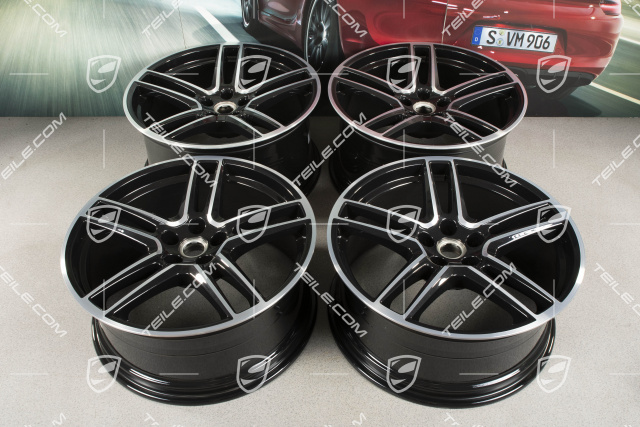 20" Komplet felg "Macan Turbo", 9J x 20 ET26 + 10J x 20 ET19, BORBET, czarny perłowy metalik Jet Black