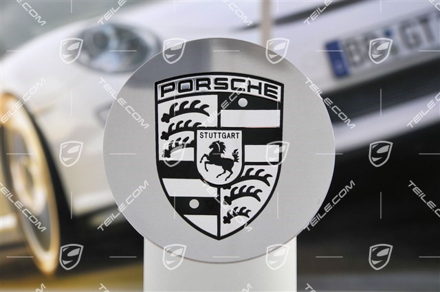 Center cap, polished, concave, Porsche crest in black, Turbo III / Turbo IV
