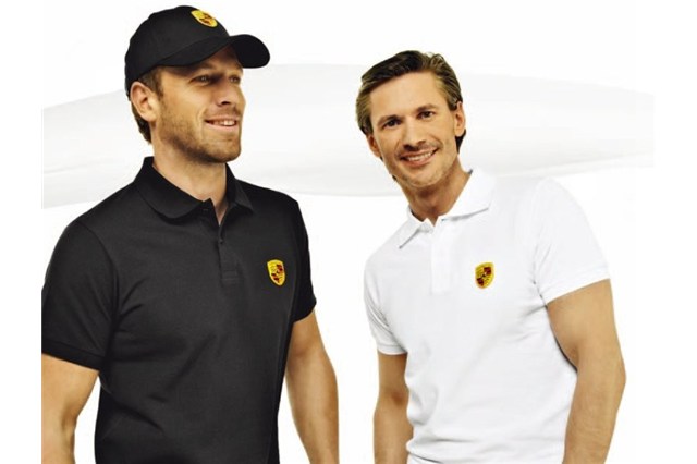 Koszulka polo Essential, herb Porsche, biała - S 46/48