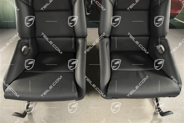Bucket seats, collapsible, leather, Black with Porsche crest, L+R