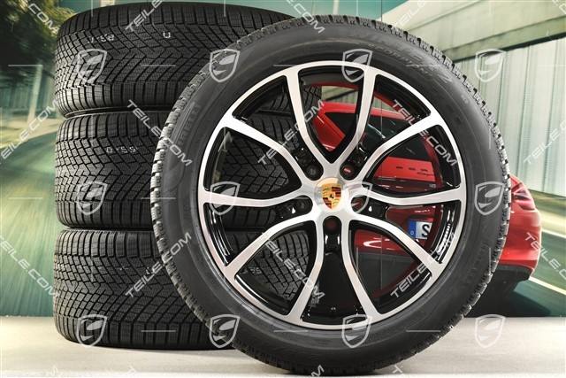 21-inch Cayenne COUPE Exclusive Design winter wheel set, rims 9,5J x 21 ET46 + 11,0J x 21 ET49 + NEW Pirelli Scorpion Winter 2 winter tyres 285/45 R21 + 305/40 R21, with TPMS, Jet Black Metallic