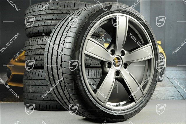 20-inch Carrera Sport summer wheels set, rims 8,5J x 20 ET49 + 11,5J x 20 ET76 + summer tyres 245/35 R20, 305/30R20, platinum satin-mat