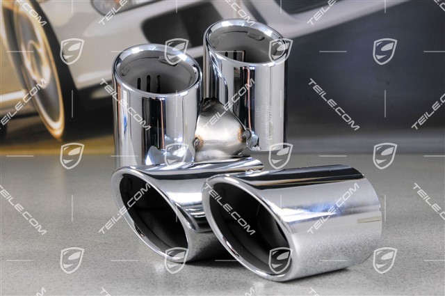 Sports tail pipes, 2 dual tail pipes from chrome plated stainless steel, high gloss, note: not compatible with sports exhaust system, for C2/C4