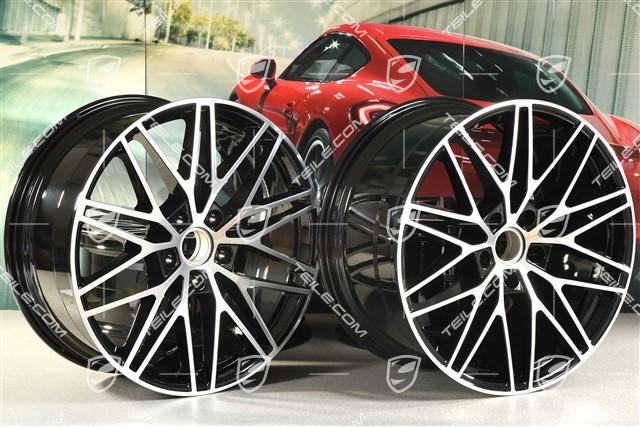 21-inch wheel rim set Cayenne RS Spyder Design, 11J x 21 ET58 + 9,5J x 21 ET46, black high gloss