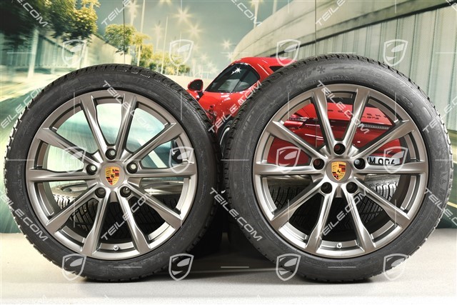 19-inch Boxster S winter wheels set, rims 8J x 19 ET57 + 10J x 19 ET45, Michelin Pilot Alpin 4 winter tires 235/40 R19 +265/40 R19, Platinum satin mat