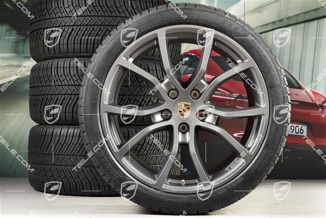 21-inch Cayenne Exclusive Design winter wheel set, wheel rims 9,5J x 21 ET46 + 11,0J x 21 ET58 + NEW Michelin Pilot Alpin 5 winter tyres 275/40 R21 + 305/35 R21, with TPMS, Platinium satin mat