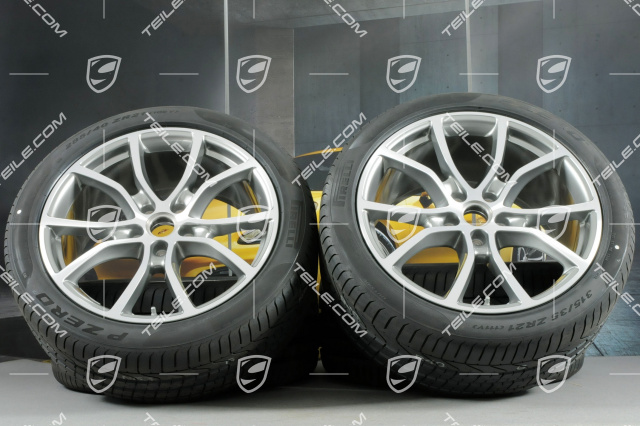 21-inch Cayenne Exclusive Design summer wheel set, rims 9,5J x 21 ET46 + 11,0J x 21 ET58 + Pirelli P Zero summer tyres 285/40 R21 + 315/35 R21, with TPMS