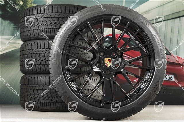 21-inch Cayenne COUPÉ RS Spyder winter wheel set, rims 9,5J x 21 ET46 + 11,0J x 21 ET49 + Continental winter tyres 275/40 R21 + 305/35 R21, with TPMS, black high gloss