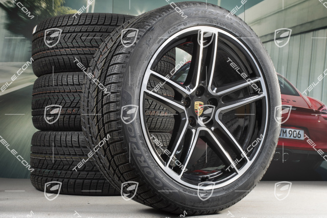 20-inch "Macan Turbo" winter wheels set, rims 9J x 20 ET26 + 10J x 20 ET19 + NEW Pirelli winter tyres 265/45 R20 + 295/40 R20, black high gloss, with TPMS