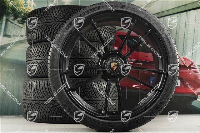 20+21-inch GTS "Turbo S" winter wheel set, central lock rims 8,5J x 20 ET50 + 11J x 21 ET66 + Michelin winter tyres 245/35 R20 + 295/30 R21, black satin matt