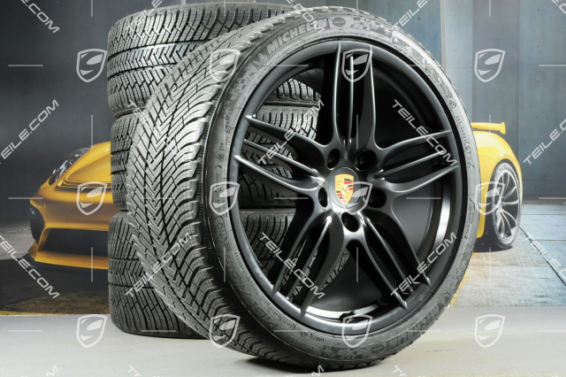 20" Sport Design Winterräder Satz, Felgen 8,5J x 20 ET51 + 11J x 20 ET52 + Michelin Winterreifen 245/35 ZR20 + 295/30 ZR20, mit RDK-Sensoren, Schwarz Seidenmatt