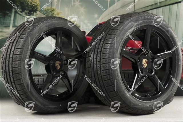 18" Boxster winter wheels set, rims 8J x 18 ET57 + 9,5J x 18 ET49, Pirelli Sottozero II winter tires 235/45 R18 + 265/45 R18, black high gloss