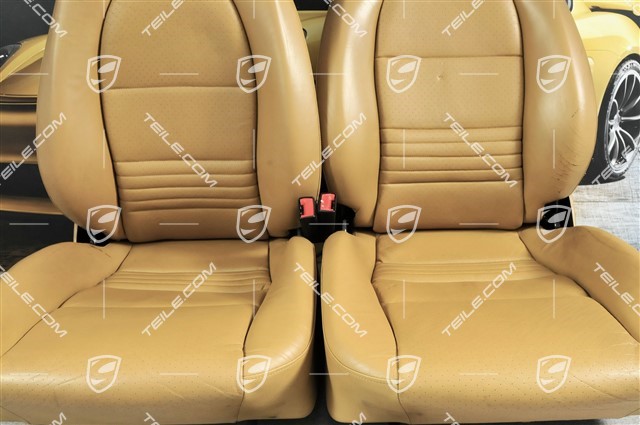 Seats, manual adjustable, leather/Leatherette, Savanna, Porsche crest, set (L+R)