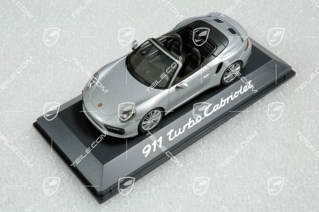 911 Turbo Cabriolet 991 II, rhodium silver metallic, saddle brown/black, 1:43