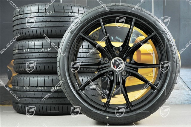 20" Carrera S summer wheels set, rims 8J x 20 ET57 + 10J x 20 ET45, Pirelli summer tires 235/35 ZR20 + 265/35 ZR20, black (high gloss), with TPMS