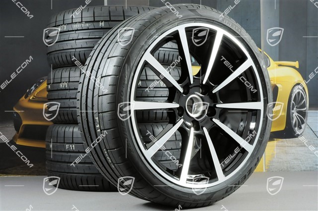 20-inch Carrera Classic summer wheels set, rims 8J x 20 ET57 + 10J x 20 ET45 + Pirelli summer tires 235/35 ZR20 + 265/35 ZR20, with TPMS, black high gloss