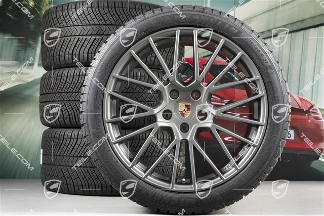 21-inch Cayenne RS Spyder winter wheel set, rims 9,5J x 21 ET46 + 11,0J x 21 ET58 + Michelin winter tyres 275/40 R21 + 305/35 R21, with TPMS, Platinum satin matt