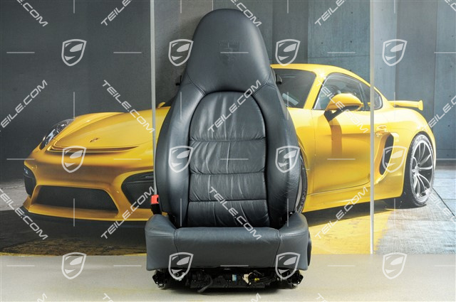 Sitz, el einstellbar, Leder, Metropolblau, Raffleder, Porsche Wappen, L