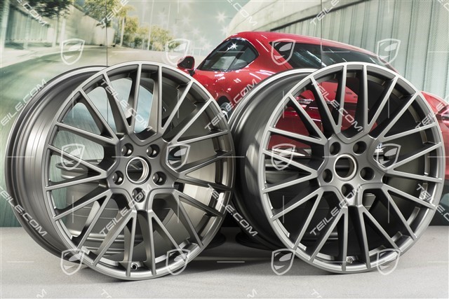 21" Felgensatz Cayenne RS Spyder, 11J x 21 ET49 + 9,5J x 21 ET46, für den Cayenne Coupe, Platinum Seidenmatt