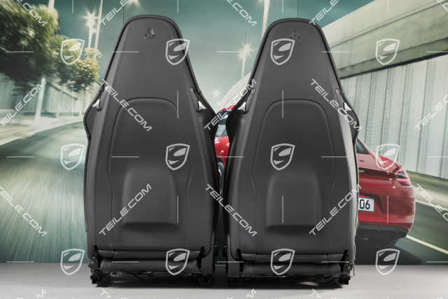 Sport Seats, el. adjustable, 18-way, heating, lumbar, leather/cloth, black, with Porsche crest, set, L+R