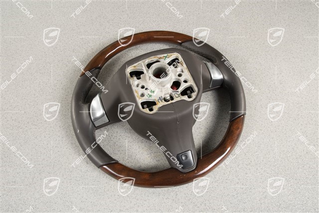 Steering wheel, multi-function, heating, PDK selector lever, leather Espresso, Mahogany Yachting