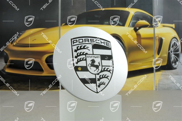 Hub cap, convex, crest black, Brilliant silver