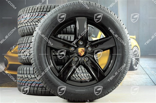 18-inch Cayenne S III winter wheel set, wheels 8J x 18 ET53 + Dunlop winter tyres 255/55 R18, with TPMS, black high gloss