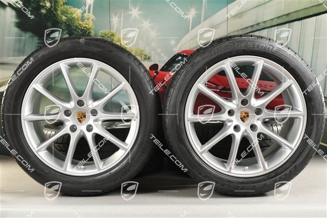 20-inch Cayenne Design summer wheel set, rims 9J x 20 ET50 + 10,5J x 20 ET64 + Bridgestone summer tyres 275/45 R20 + 305/40 R20, with TPMS, about 30km, DOT/prod.year 2021