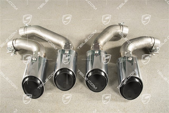 S, Exhaust system Sport tail pipes Retrofit kit / set, high gloss silver