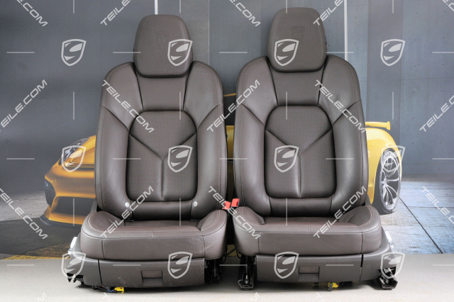 Seats, brown leather, with Porsche crest, el. adjustable, set (L+R)