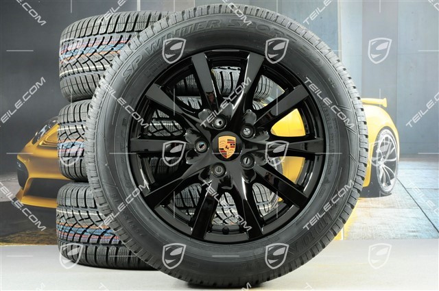 18-inch Cayenne winter wheel set, wheels 8J x 18 ET53 + NEW Dunlop SP Winter Sport 3D tyres 255/55 R18, with TPMS, black high gloss